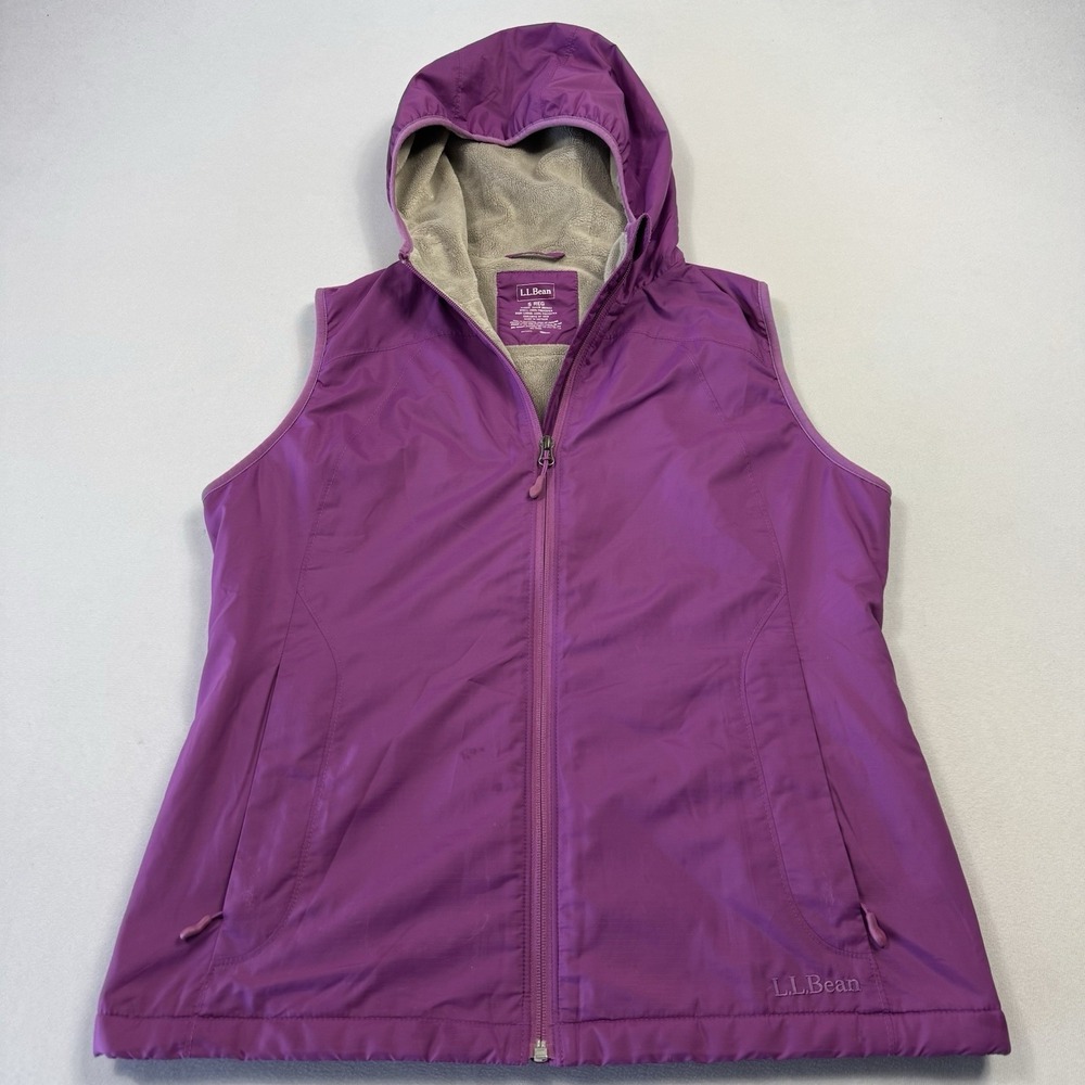 L.L. Bean Women's Hooded Jacket Vest Fleece Lined Full Zip Purple Small